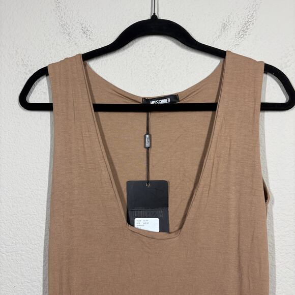 Missguided Size 6 Plunge Sheath Dress Camel Tan Hourglass Sleeveless Stretch - Picture 4 of 9